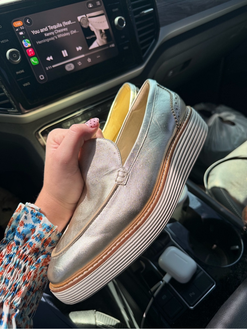 Cole Haan Iridescent Silver Platform Slip-On Loafer